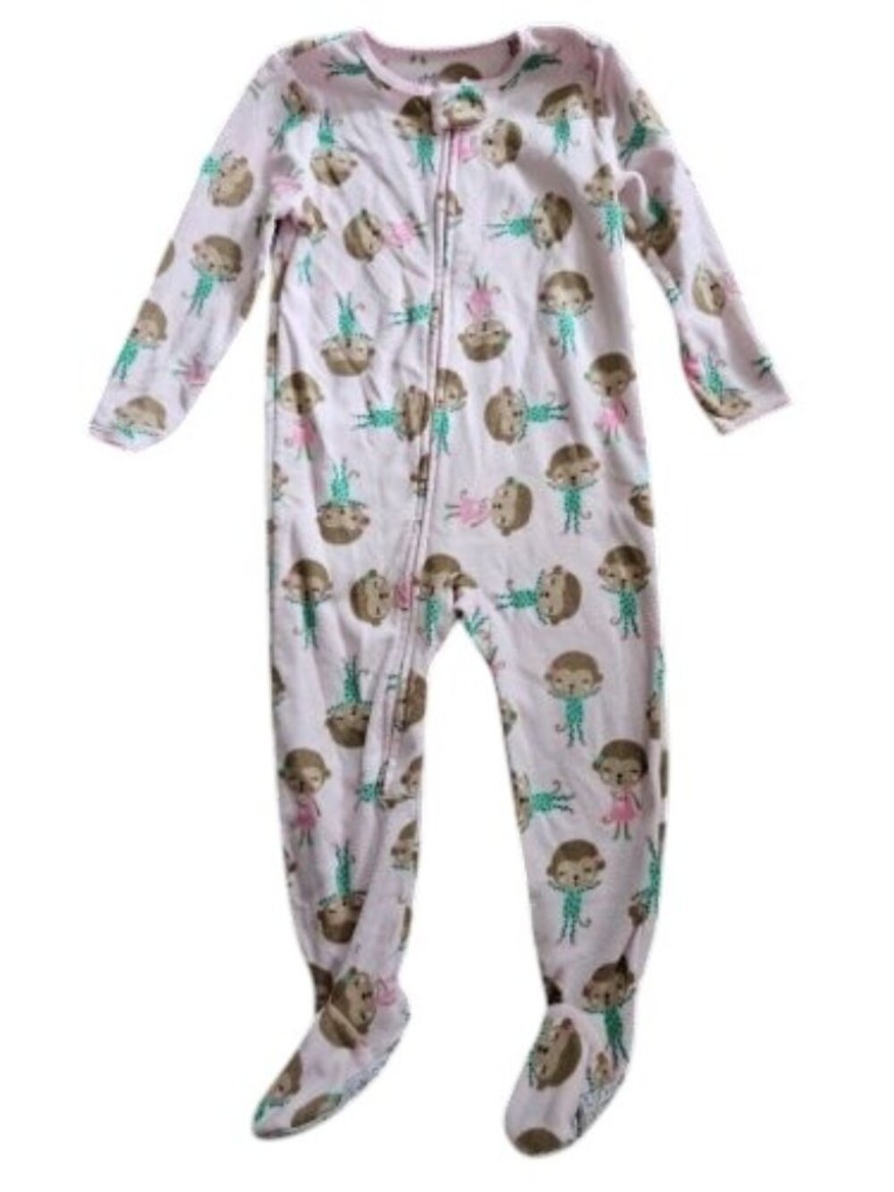 CARTER'S Pink Monkey Print One Piece Fleece Blanket Sleeper Girls Size 3T
